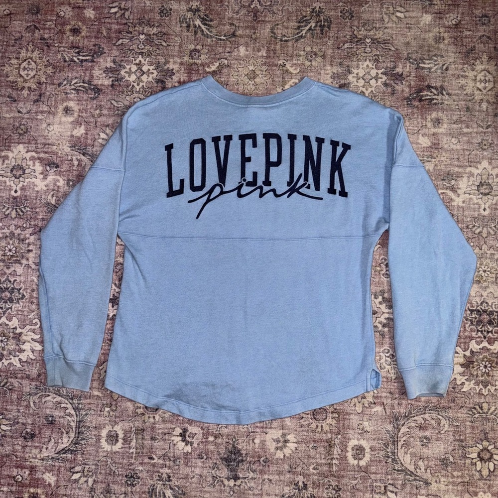 Victoria's Secret PINK Light Blue Love Pink  Campus Oversized Sweatshirt XS